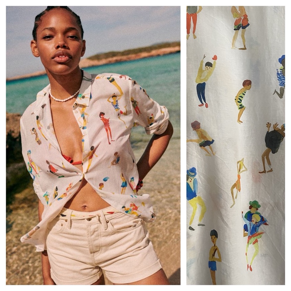 Sezane X G.Kero Colorful Many People Print Pierro Button Down Top